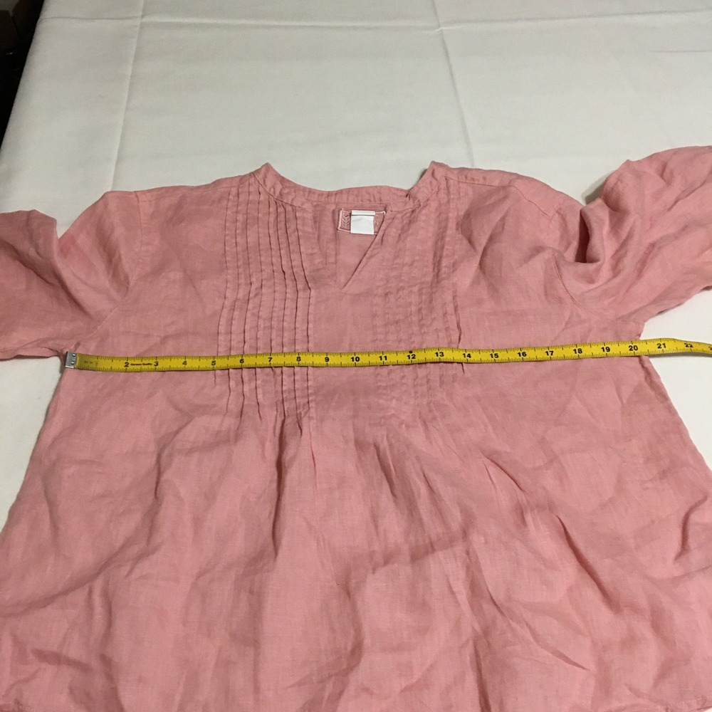 Sigrid Olsen Blouse Womens XS Pink Linen Pintuck V-Neck 3/4 Sleeve - Picture 5 of 6